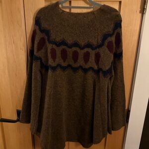 Anthropologie Brown Sweater with Blue and Burgundy Accents